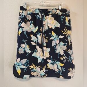 Ann Taylor Navy Aloha Floral Sporty Drawstring Skirt Size Large Brand New